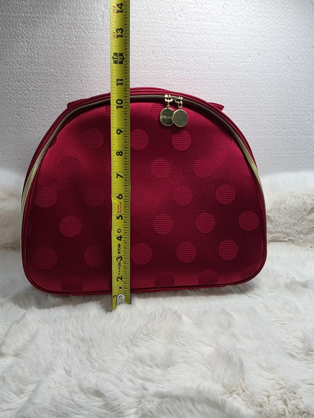 Estee Lauder Red Polka Dot Cosmetic Pouch with Gold Zippers
